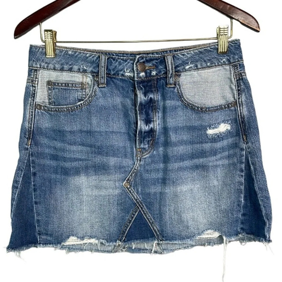 American Eagle Patchwork Skirt Blue Denim Cutoff Distressed Mini Western Boho 6 - Picture 12 of 12